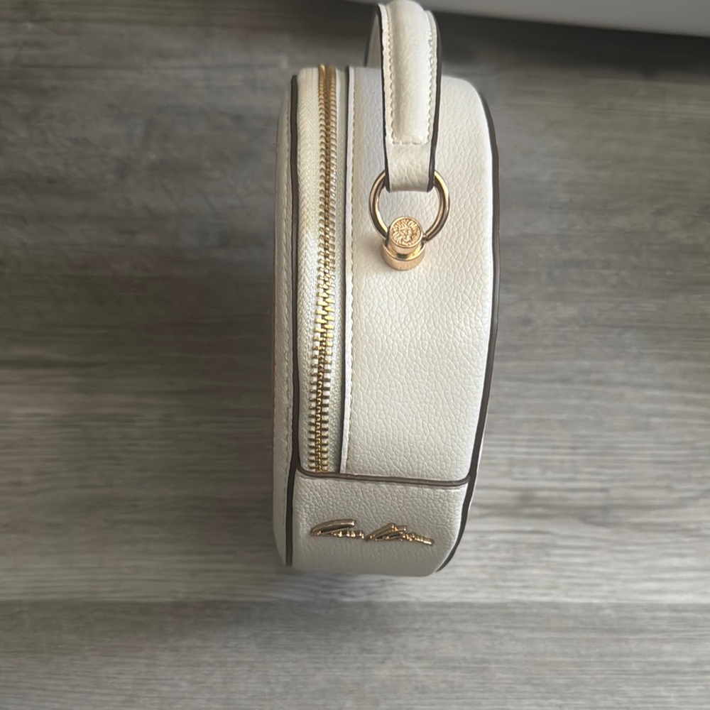 Anne Klein Leather Cream & Tan Woven Crossbody Bag with Top Handle - Picture 10 of 15